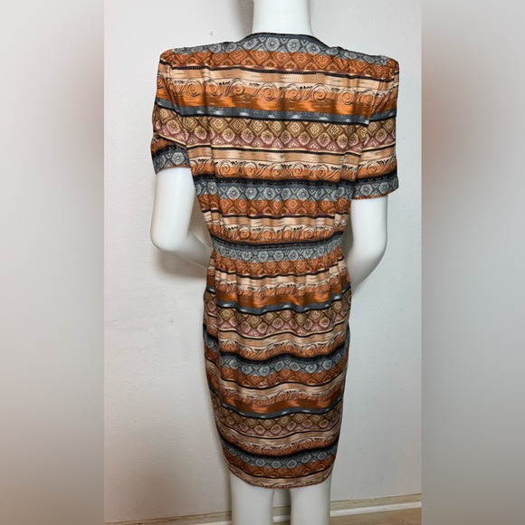 Vintage Positive Attitude Brown and Tan Midi Dress Size 12 - Picture 3 of 13